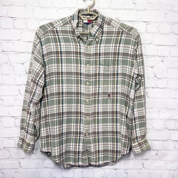 |•TOMMY HILFIGER•| Plaid Flannel Shirt Size Medium - Picture 1 of 9